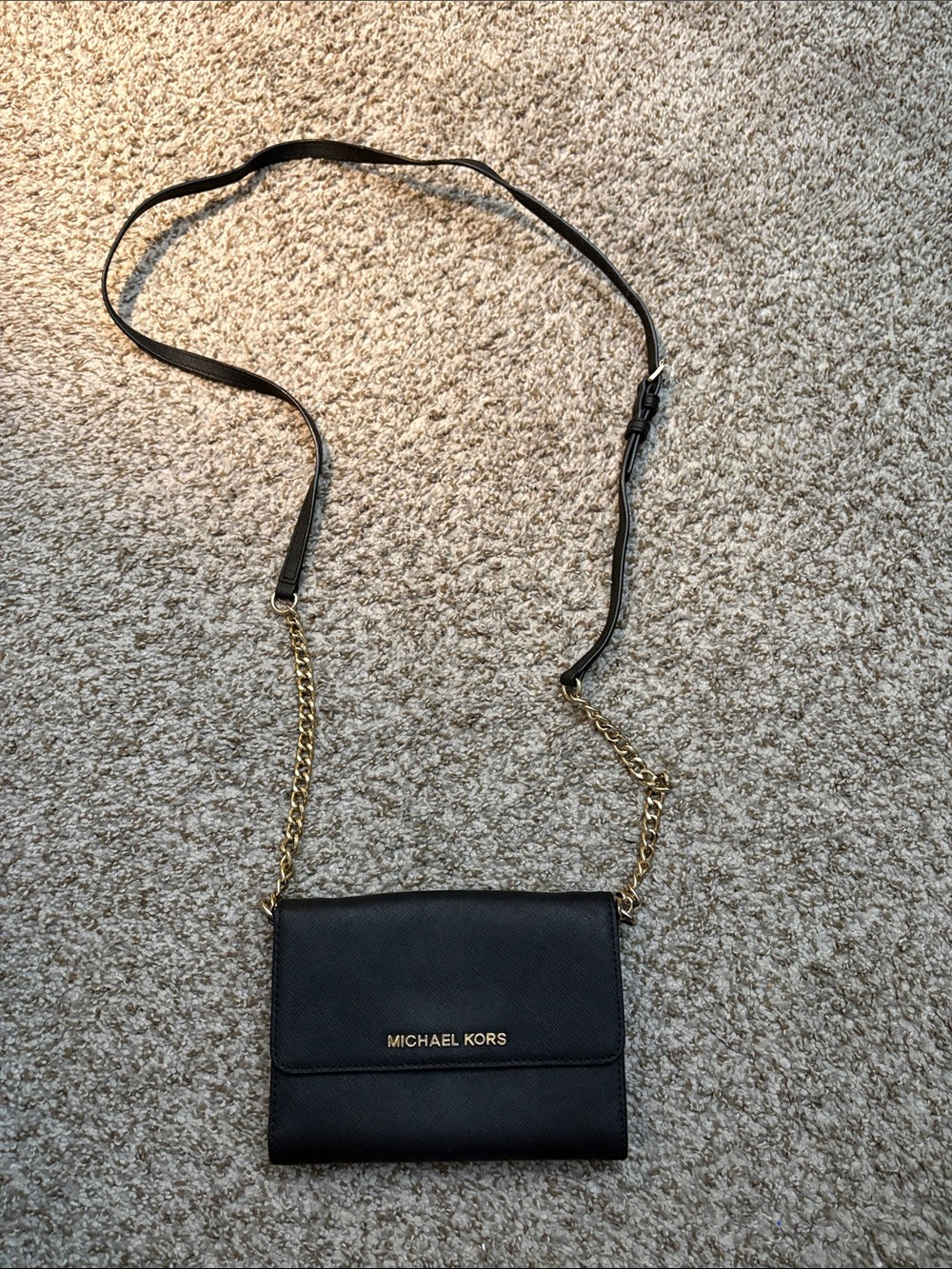 Michael Kors Black Crossbody with Gold Chain Accent